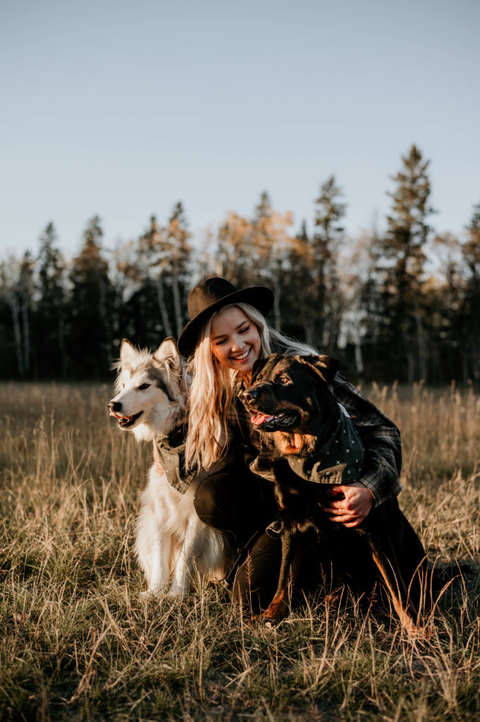 Owner enjoys her dogs at her photoshoot in Winnipeg Manitoba